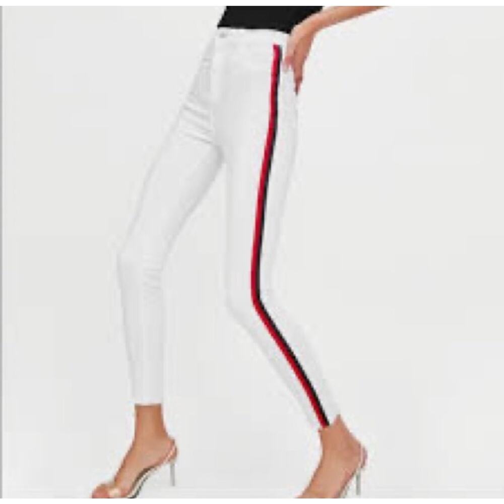 Zara Collection 6 Skinny Jeans High Waist Rise Shaper Tuxedo Striped Sides Denim